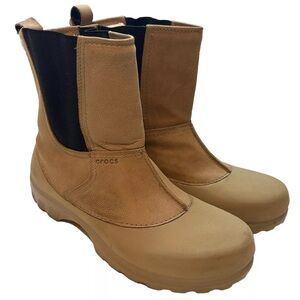Crocs Greeley Snow Boots Gorpcore Steampunk Mens 13 Tan Faux Fur Winter Leather